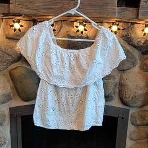 Rue21 White Eyelet Off-Shoulder Ruffle Blouse